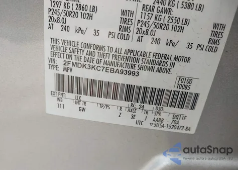 2014 Ford Edge Limited из США, поврежденный, VIN 2FMDK3KC7EBA93993